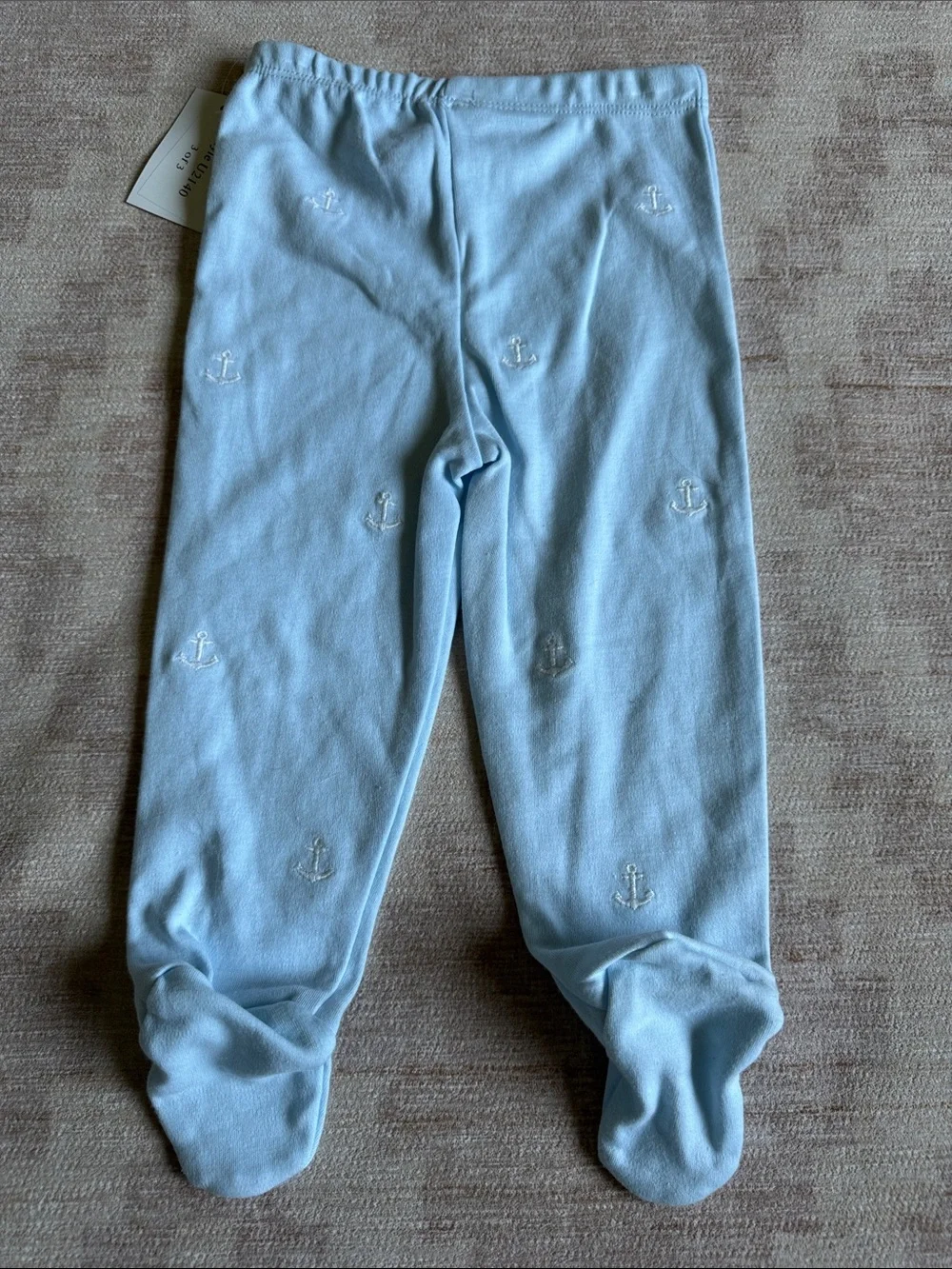 Kitestrings Layette White Baby Bodysuit and Light Blue Footie Set Anchor Design